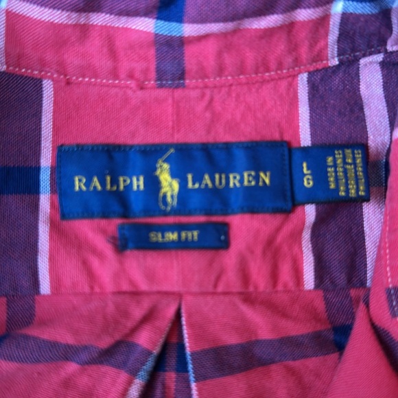 Ralph Lauren Slim Fit Men's Red Plaid Shirt, Size Large - Picture 5 of 10